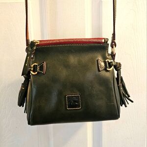 Dooney & Bourke Green Leather Tassel Zip Up Crossbody Mini Florentine Bag Purse